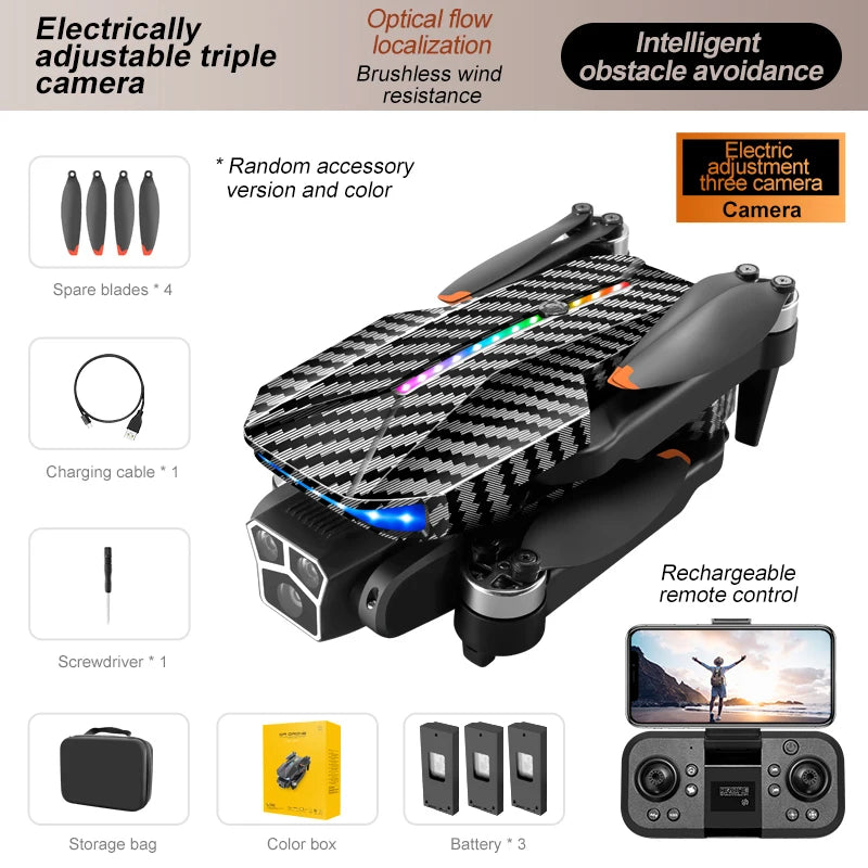 The D9 drone is equipped with gradient LED streamer,brushless motor,EIS electronic stabilization system,2.4GHz anti-interference