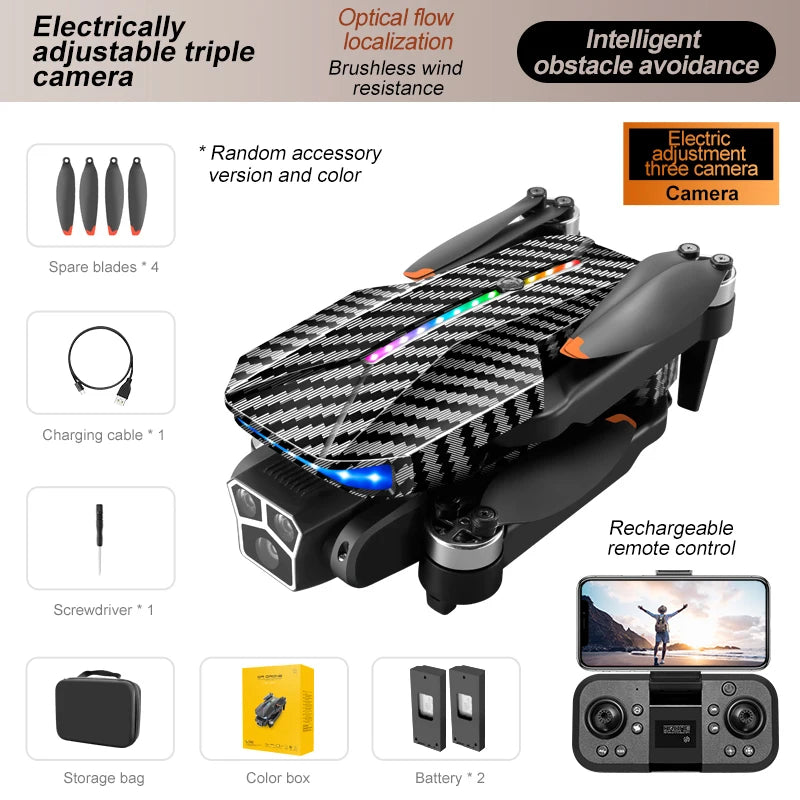 The D9 drone is equipped with gradient LED streamer,brushless motor,EIS electronic stabilization system,2.4GHz anti-interference