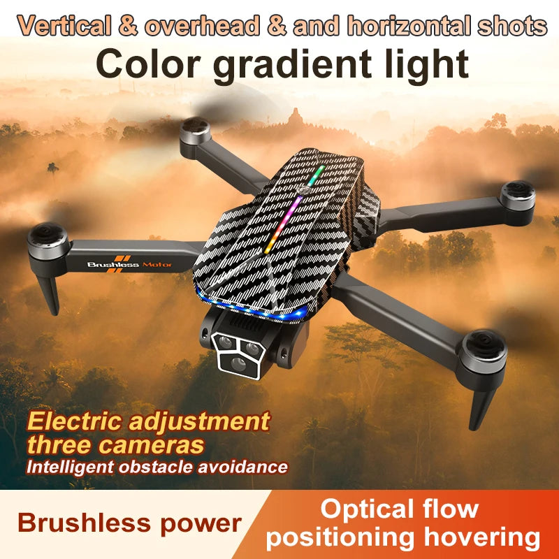 The D9 drone is equipped with gradient LED streamer,brushless motor,EIS electronic stabilization system,2.4GHz anti-interference