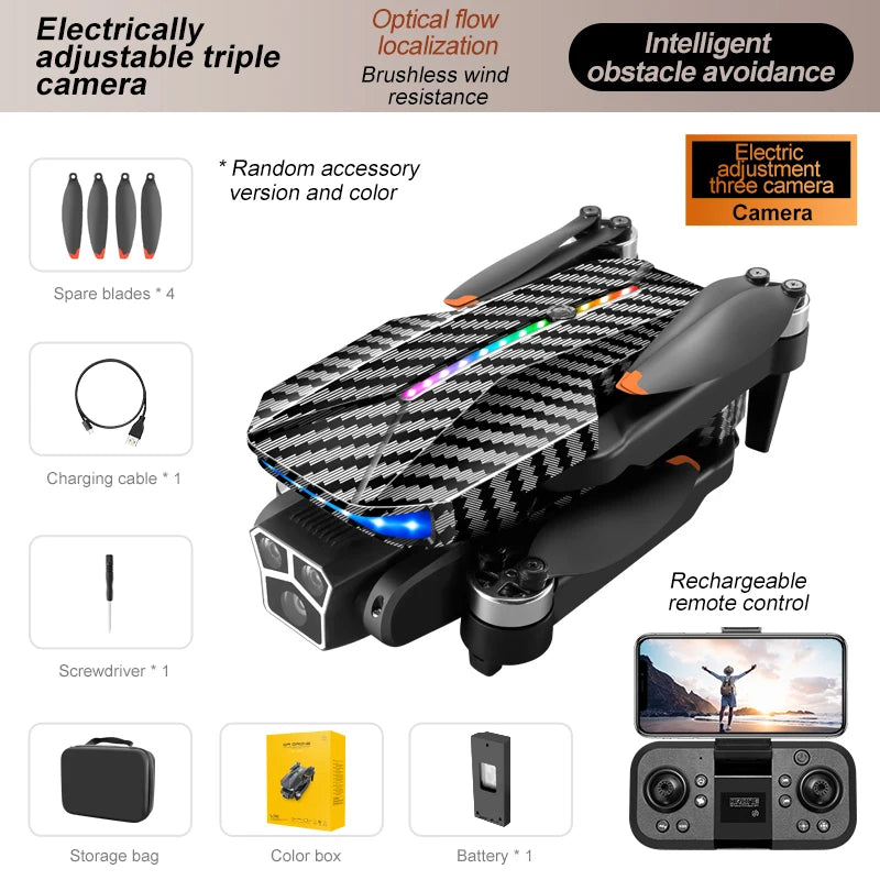 The D9 drone is equipped with gradient LED streamer,brushless motor,EIS electronic stabilization system,2.4GHz anti-interference