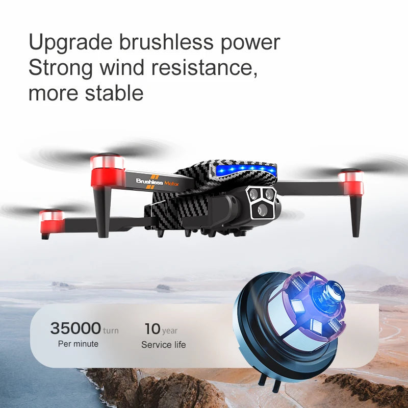 The D9 drone is equipped with gradient LED streamer,brushless motor,EIS electronic stabilization system,2.4GHz anti-interference