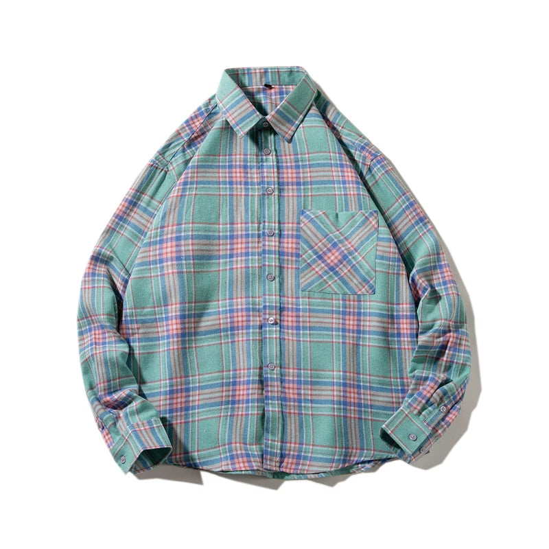 Men's Clothing Fashion Cotton Shirts Single Pocket Long Sleeve Youthful Soft Casual Plaid Checkered Top Male Shirts for men