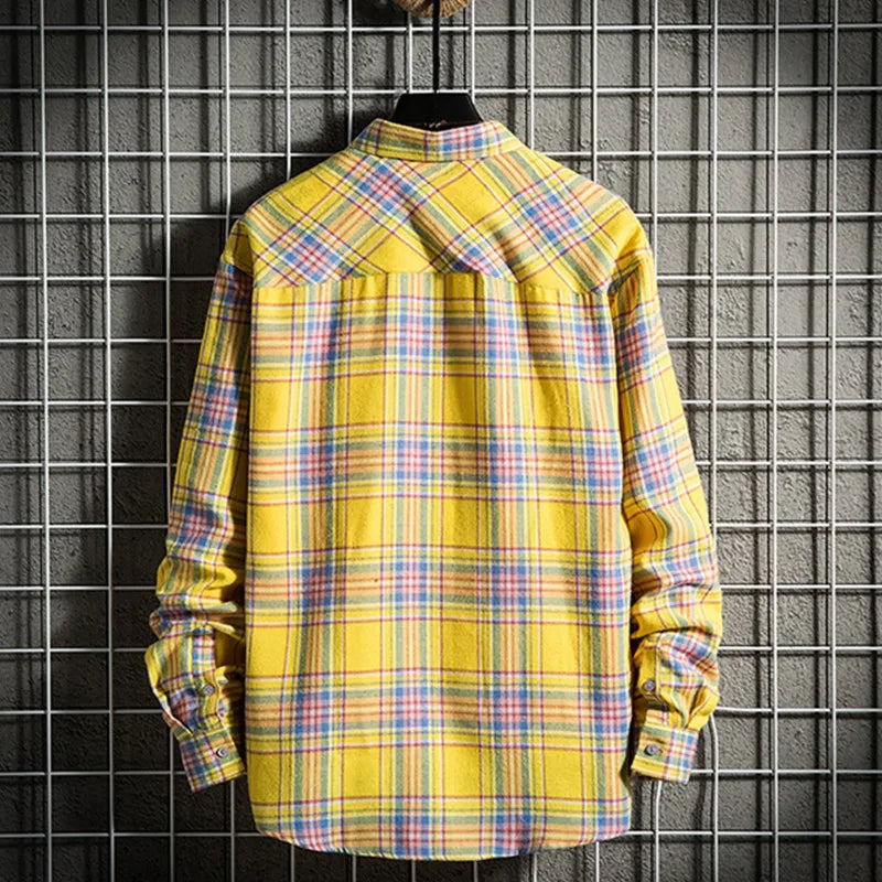 Men's Clothing Fashion Cotton Shirts Single Pocket Long Sleeve Youthful Soft Casual Plaid Checkered Top Male Shirts for men