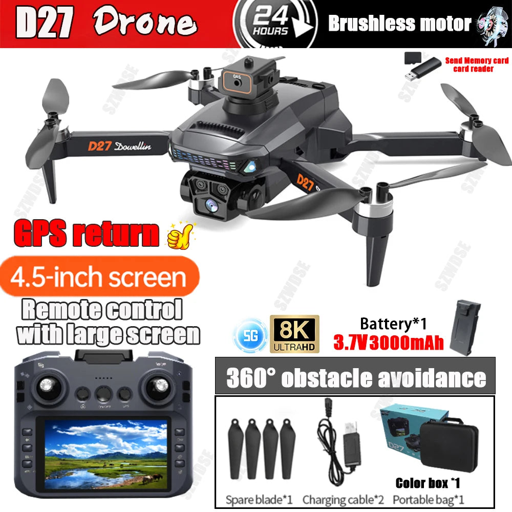 2025 New D27 Drone with Screen Remote Control Professional 8k Camera Four-Axis Aerial Photography 5G WIFI GPS FPV Dron RC 5000M