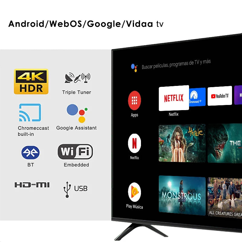 Hitv Smart Display 65 Inch TV Narrow Screen 4K LED Flat Screen Android WebOS Smart Television