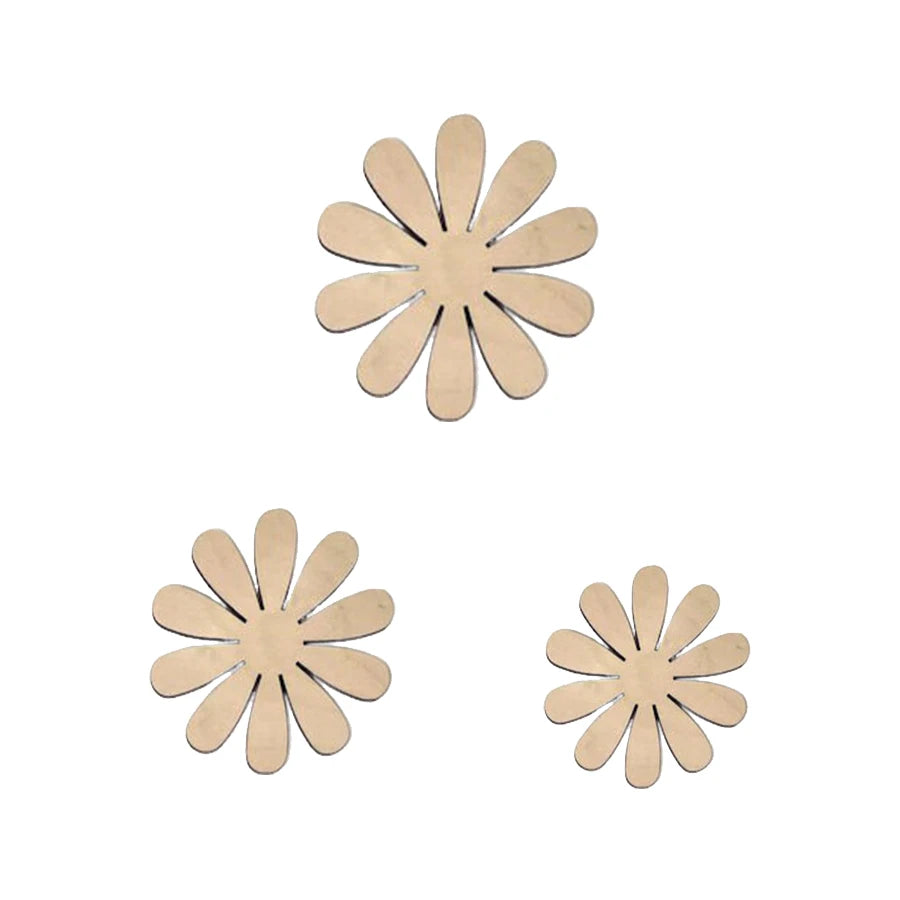 Nordic Wooden Daisy Flower Wall Decoration Self-adhesive Wall Stickers Set Wooden Sticker for Kids Room Nursery Decor