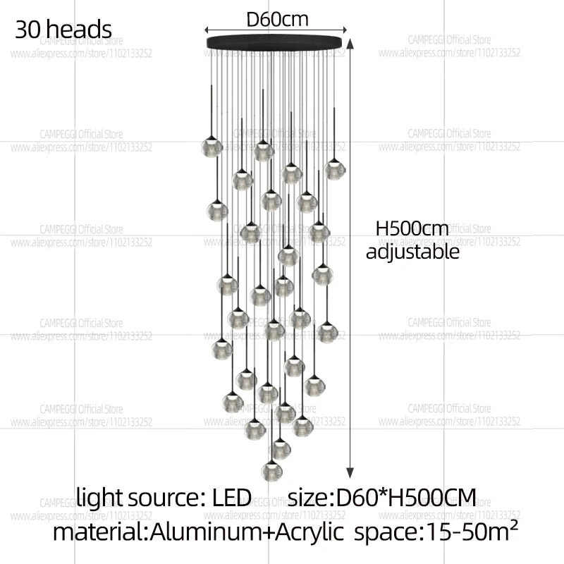 Modern Home Decor Led Lights Pendant Light Lamp Transparent Ball Chandeliers For Living Room Hanging Light Indoor Lighting Villa