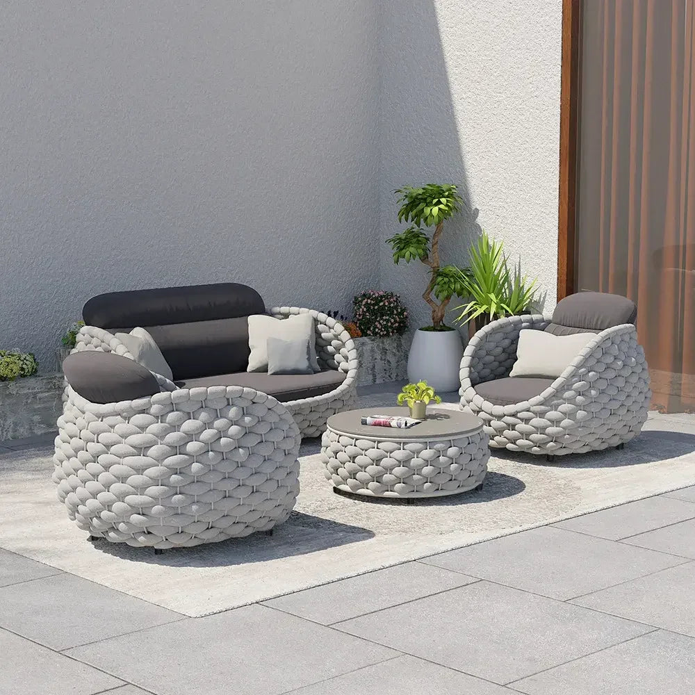 Outdoor Backyard Terrace Waterproof Cushion Comfort Rope Rattan Wicker Weave Patio Furniture Handwoven Set Garden Sofas