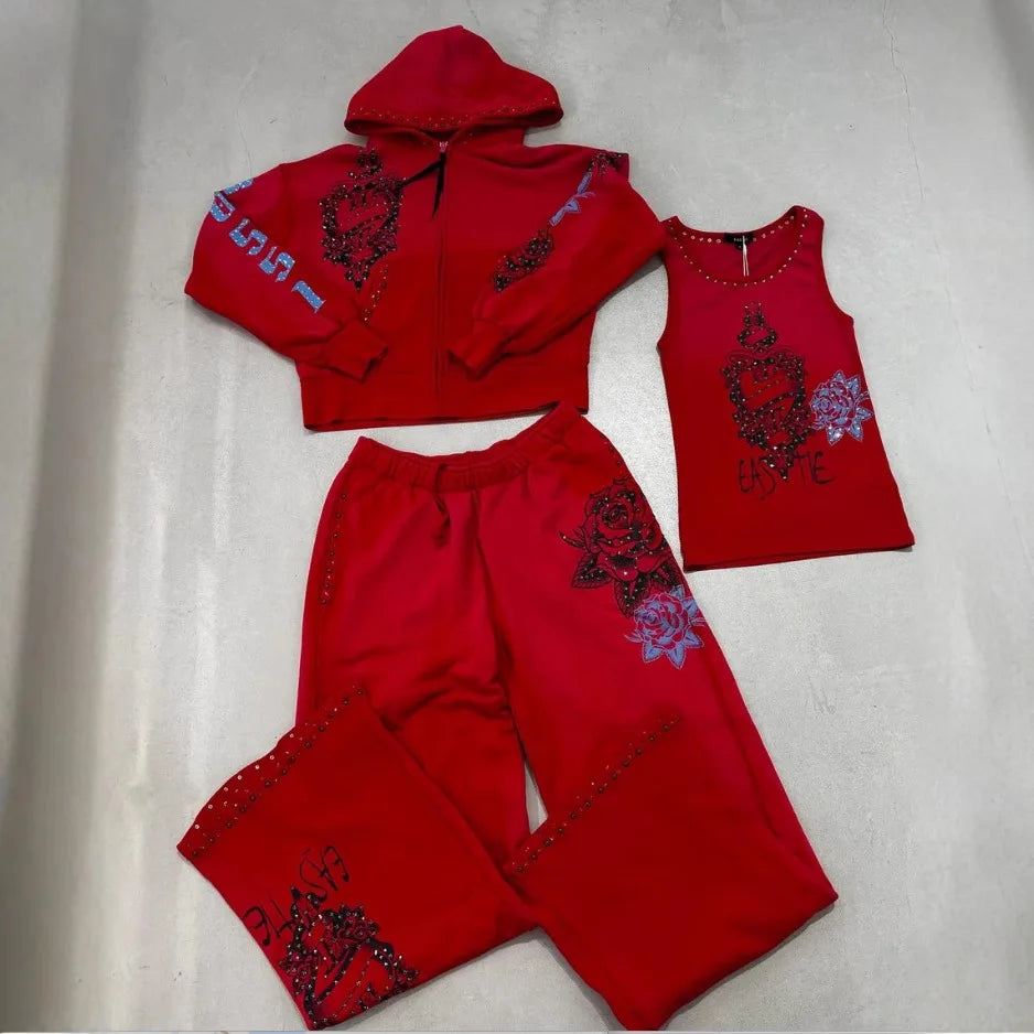 2025 European and American women's clothing, fashionable and casual women's printed hoodie suits and sportswear