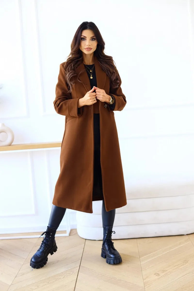 Women's Clothing Autumn and Winter Simple Double-breasted Long-sleeved Lapel Button Woolen Jacket
