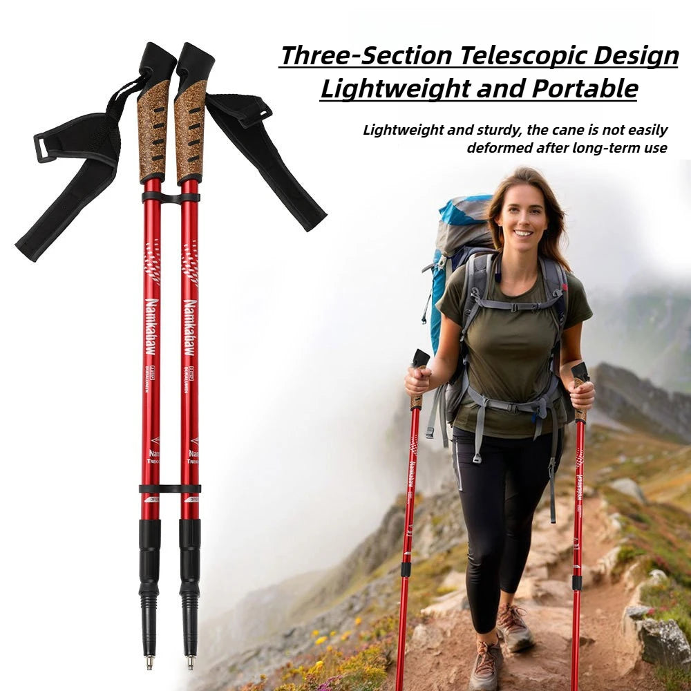 2PCS Trekking Poles Adjustable Aluminum Hiking Sticks for Outdoor Camping Walking Mountaineering Essential Gear Walking Sticks