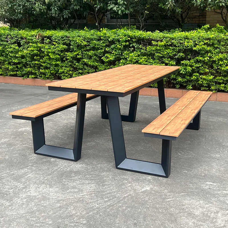 180cm Picnic Table Bench Set Weatherproof Outdoor Dining Table Set Plastic Wood Picnic Beer Table Bench with Aluminum Frame