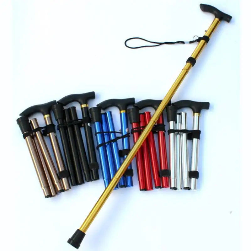 Multifunction Walking Stick Trekking Poles Telescopic Fold Crutches Hiking Stick Crutch Elderly Metal Stick Walking Cane Outdoor