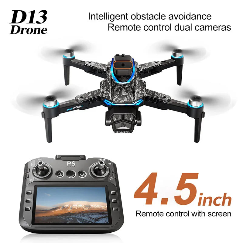 D13 Drone 4K HD with 4.5 Screen Remote & Brushless Motor, Obstacle Avoidance Optical Flow Foldable Quadcopter Aerial Photography