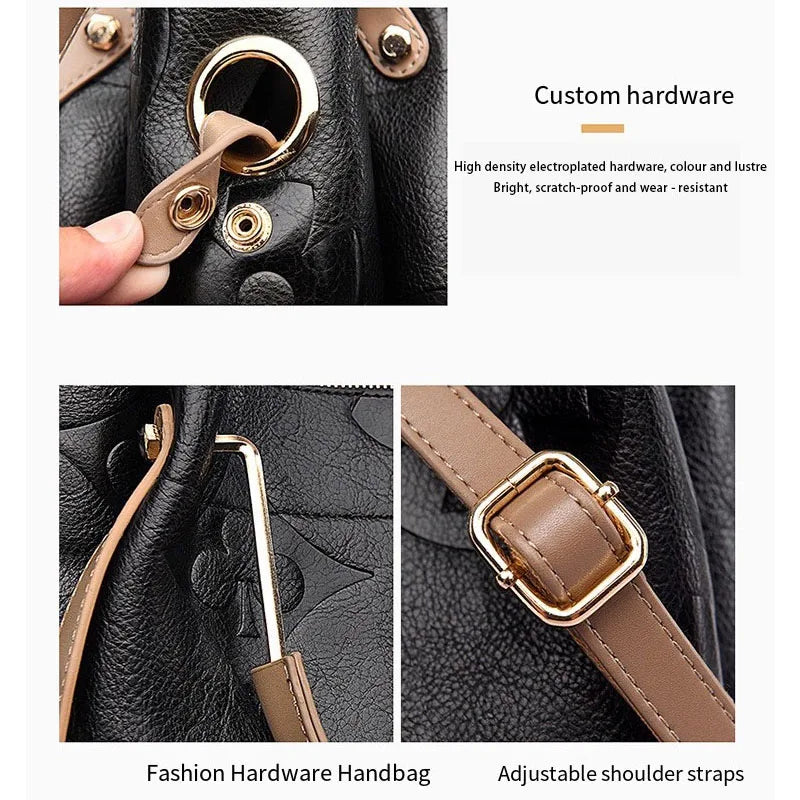 Women's Handbag, High-End Embossed Tote Bag, Large-Capacity Bucket Bag, Water-Repellent Mother-In-Law Bag, Fashionable Shoulder Crossbody Bag