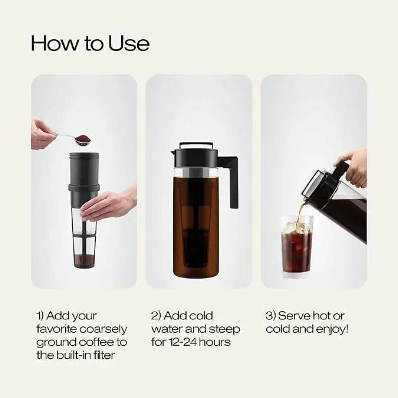 Cold Brew Iced Coffee Maker with Coffee Filter and Handle Home Office Kicten Water Kettle Cold Tea Kettle Clean and Hygienic