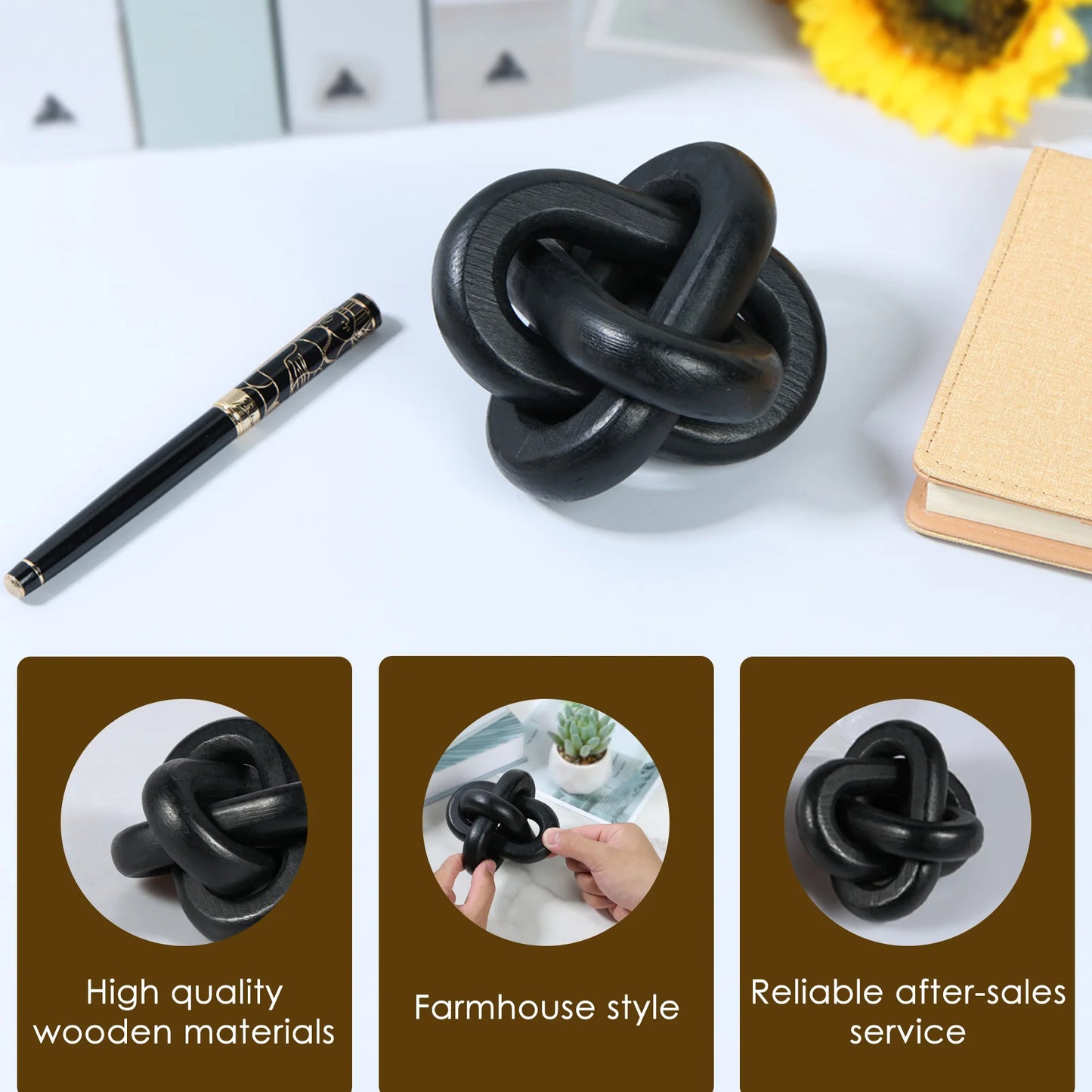 Wood Knot Decor Coffee Table Decor Montessori Wooden Ball Hand Carved Craft for Living Room Bedroom Office Desk Simple Ornaments