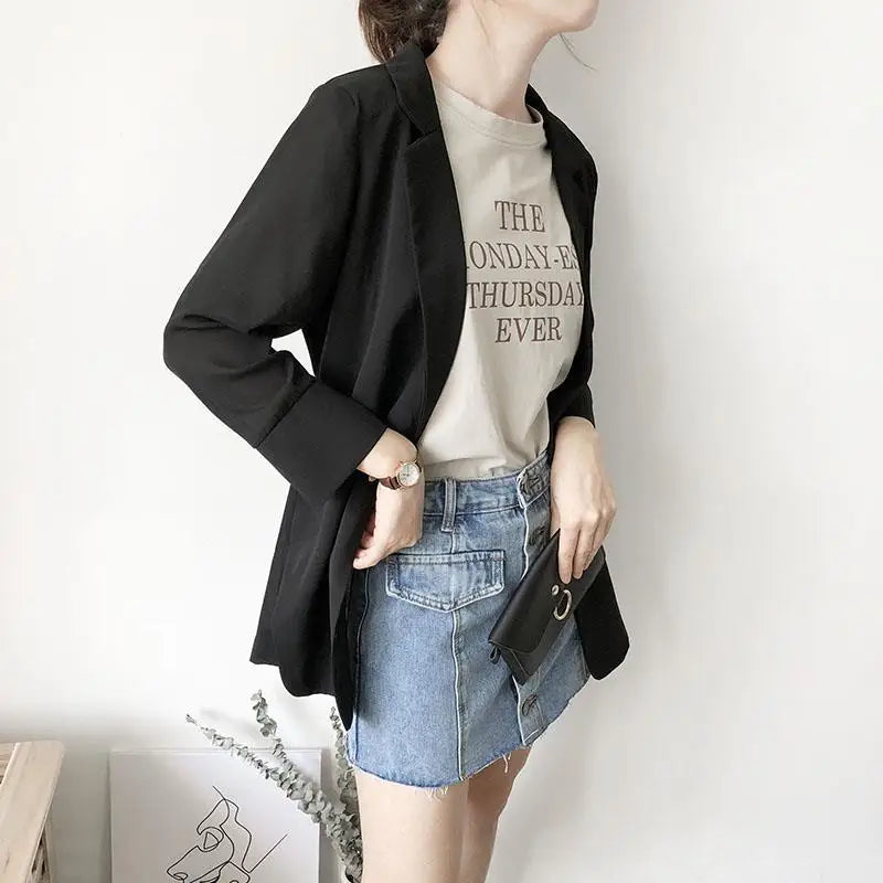 Women's Clothing White Office Blazer Summer Loose Fit Waist Slimming Elegant Casual Lightweight Trendy New