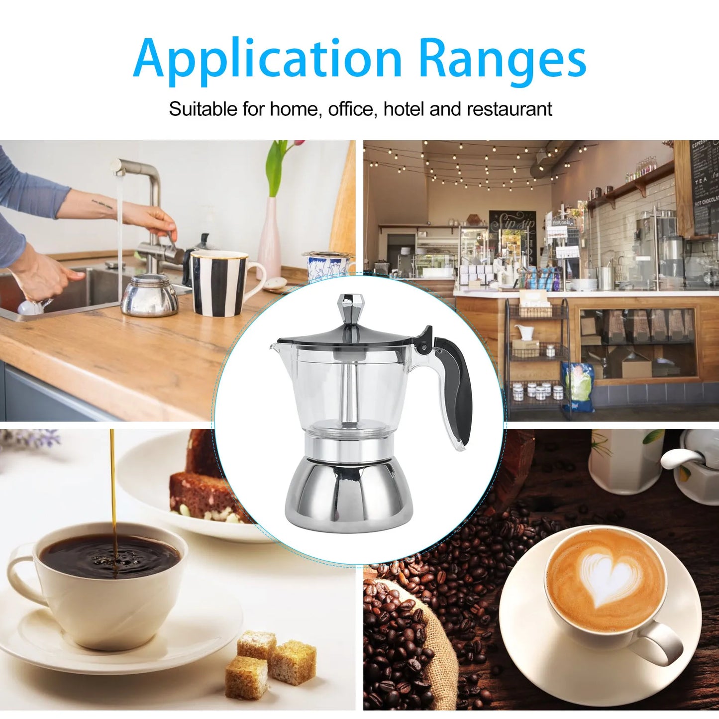 4 Cup Coffee Maker Stovetop Moka Pot Coffee Maker Kitchen Supplies Stainless Steel
