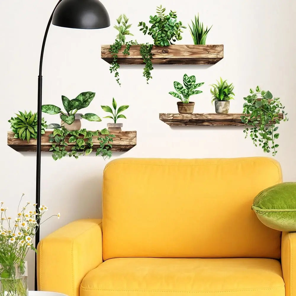 Potted Plant Art Decorations Wall Stickers for Dining Room Decor Removable Self-adhesive Door Window Tile Decal PVC Pieced Mural