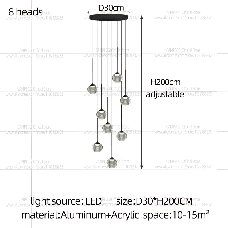 Modern Home Decor Led Lights Pendant Light Lamp Transparent Ball Chandeliers For Living Room Hanging Light Indoor Lighting Villa