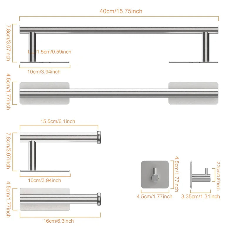 5-Piece Bathroom Hardware Set – Wall-Mounted Accessories Including Towel Bar, Hooks, and Toilet Paper Holder