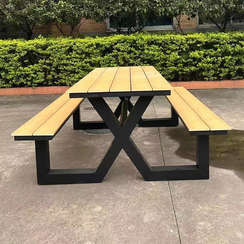 180cm Picnic Table Bench Set Weatherproof Outdoor Dining Table Set Plastic Wood Picnic Beer Table Bench with Aluminum Frame