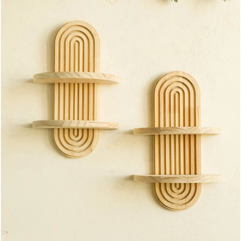 Boho Style Wooden Shelves, Wall Mounted Storage Rack Modern Home Decor ,Display Decoration for Living Room