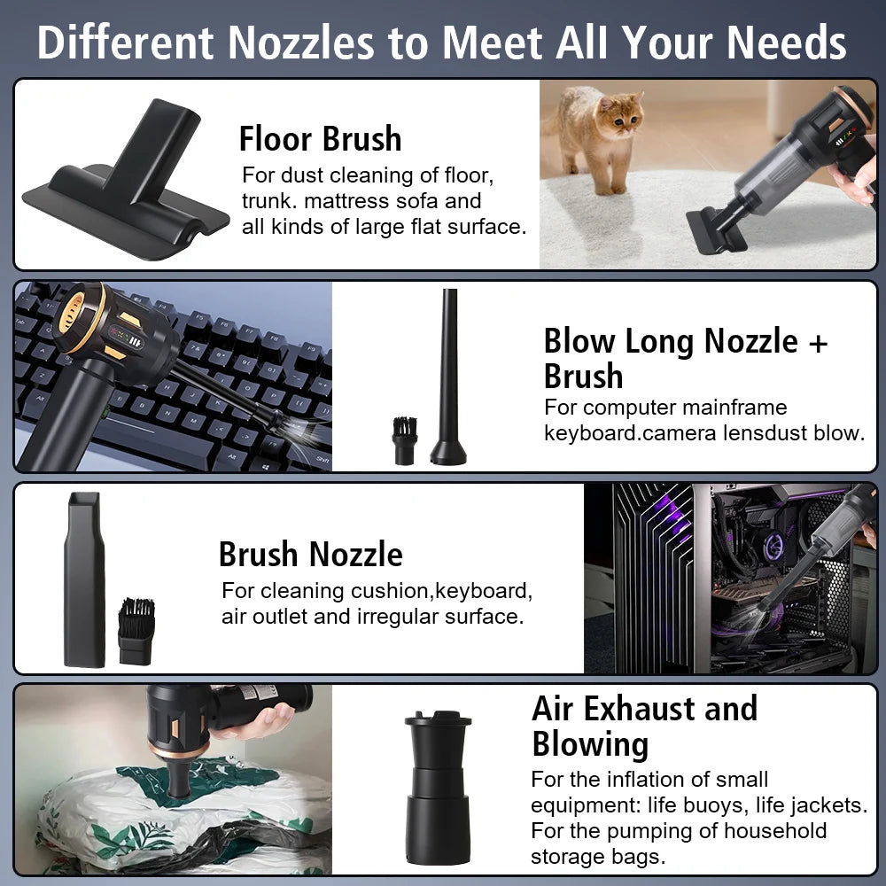 Turbo Jet Fan Strong Blowing/Suction Handheld Vaccum Cleaners Wireless 4 In 1 Car Vacuum Cleaner Air Duster Quick Inflation 2025