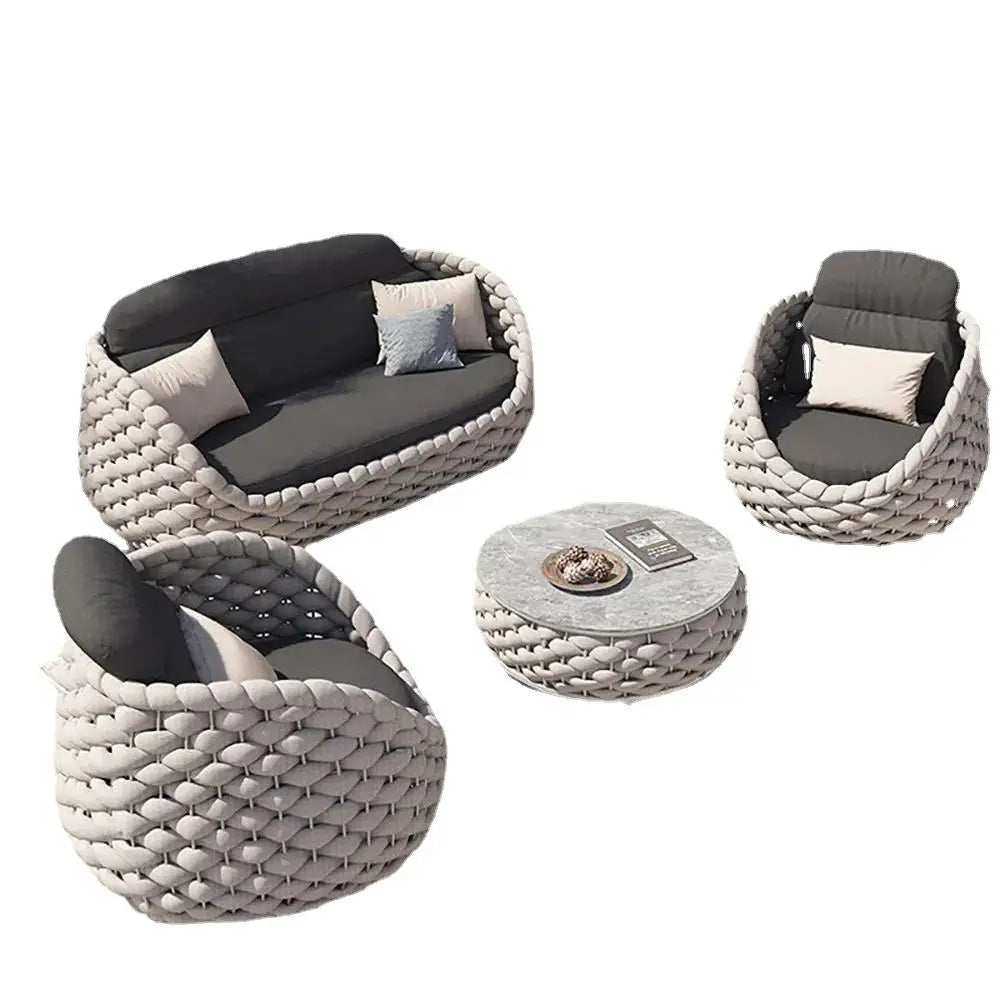 Outdoor Backyard Terrace Waterproof Cushion Comfort Rope Rattan Wicker Weave Patio Furniture Handwoven Set Garden Sofas