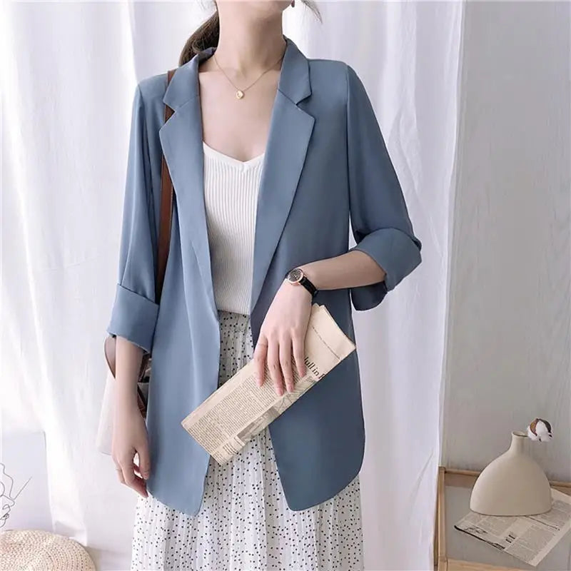 Women's Clothing White Office Blazer Summer Loose Fit Waist Slimming Elegant Casual Lightweight Trendy New