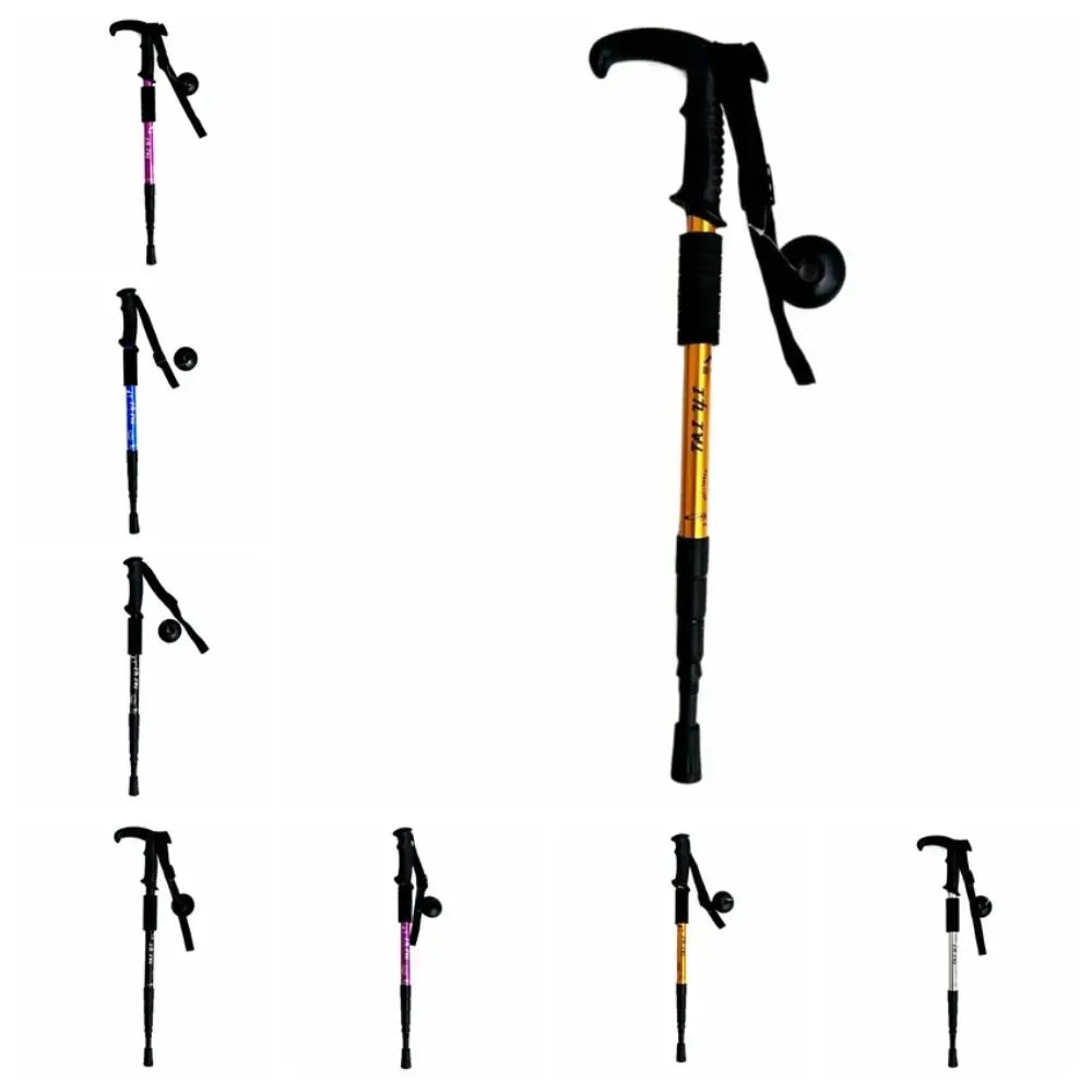 Travel Accessories 4 Section Trekking Poles Non-slip Folding Walking Stick Portable Multifunction Foldable Crutches Hiking