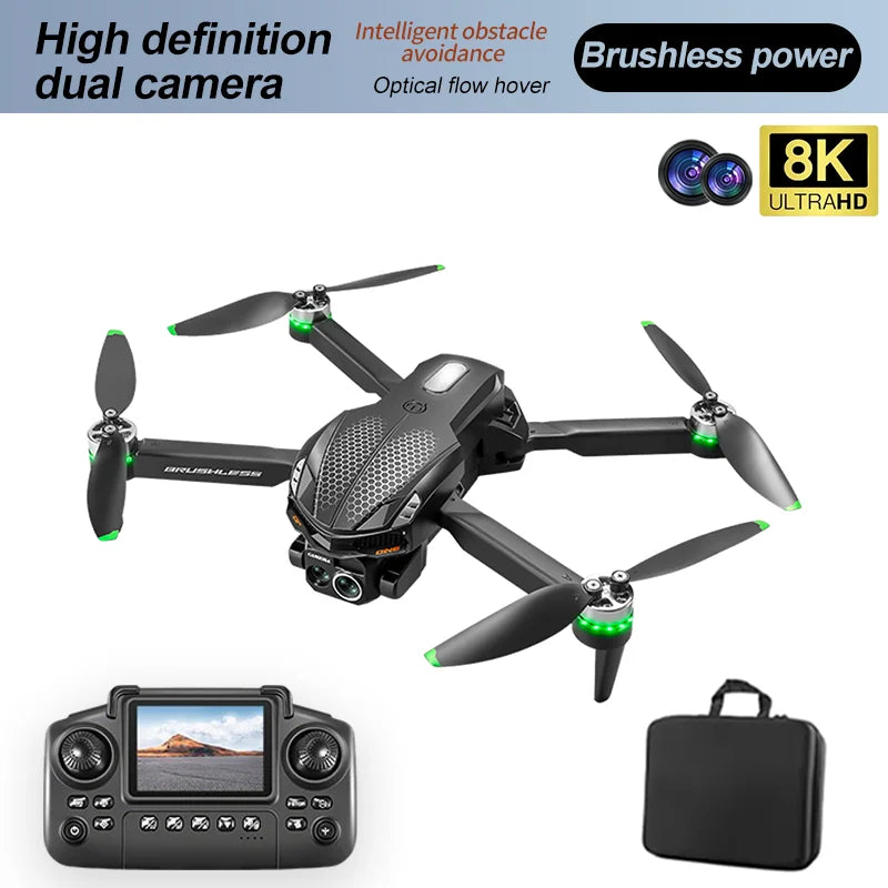 2025 S168 RC Drone 2.4inch Screen Brushless Motor 8K HD Dual Cameras Optical Flow Positioning Intelligent Avoidance Aircraft Toy