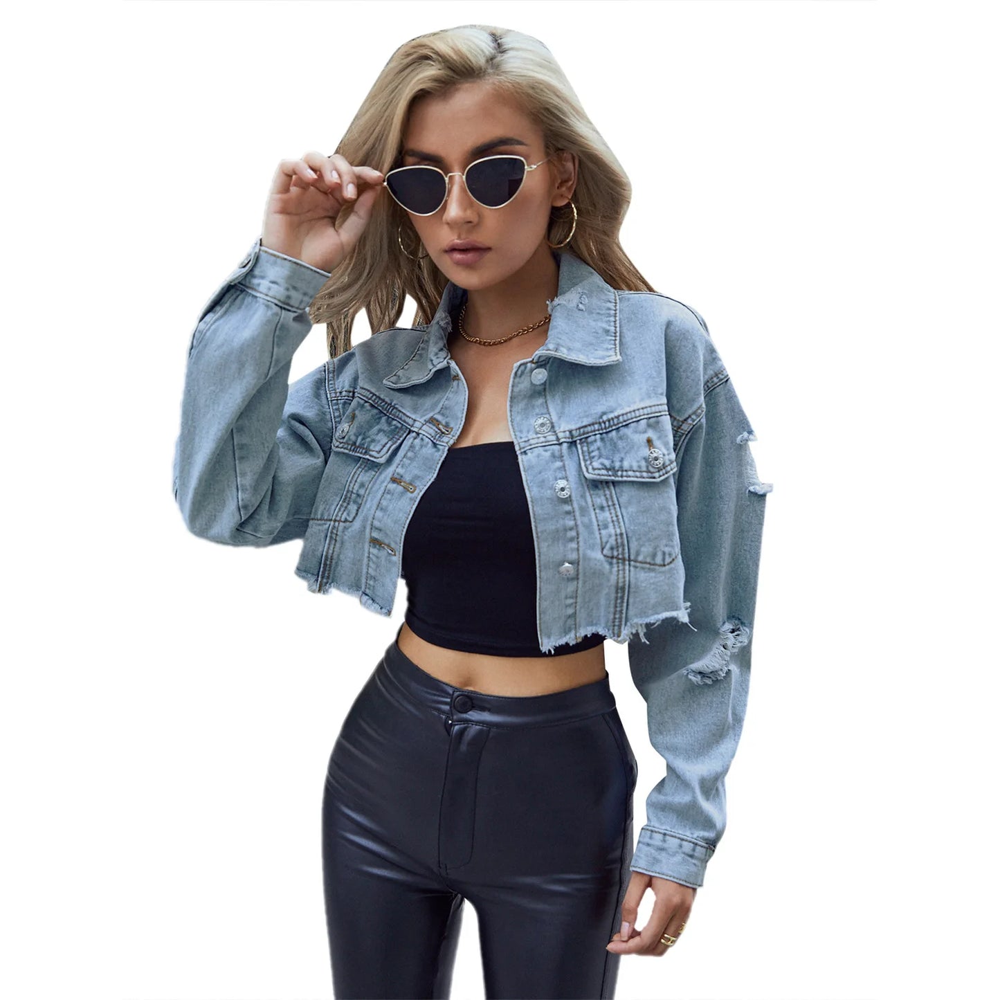 Women's clothing European and American INS casual versatile short fashion denim short jacket