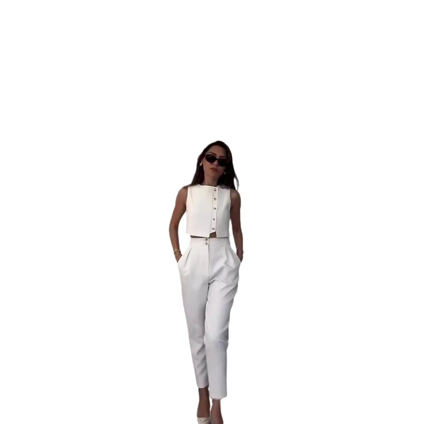 Women's Clothing 2025 New Spring and Summer Fashion Elegant Sleeveless Small Vest High Waist Nine-point Pants Two-piece Suit