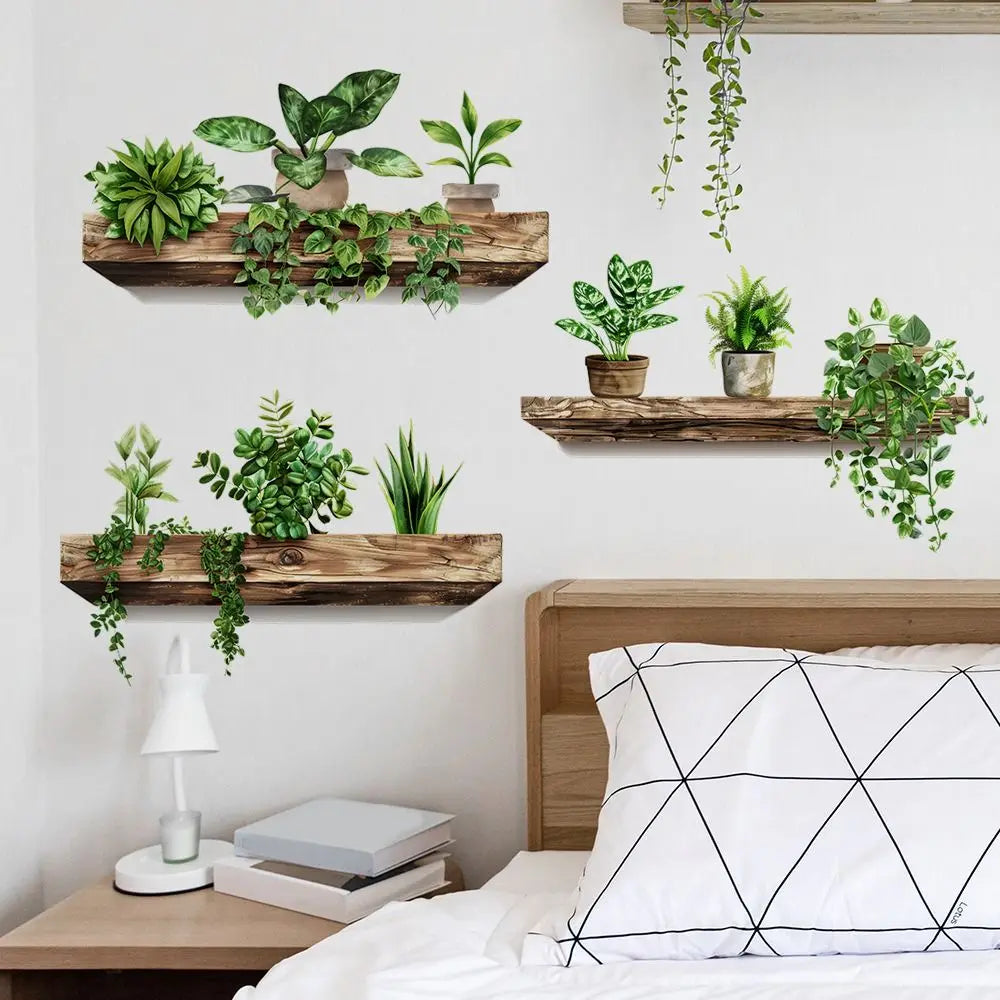 Potted Plant Art Decorations Wall Stickers for Dining Room Decor Removable Self-adhesive Door Window Tile Decal PVC Pieced Mural