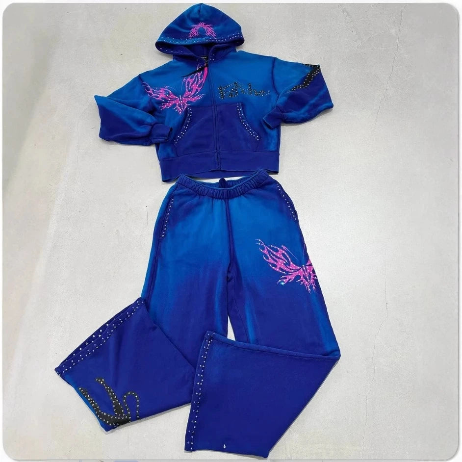 2025 European and American women's clothing, fashionable and casual women's printed hoodie suits and sportswear