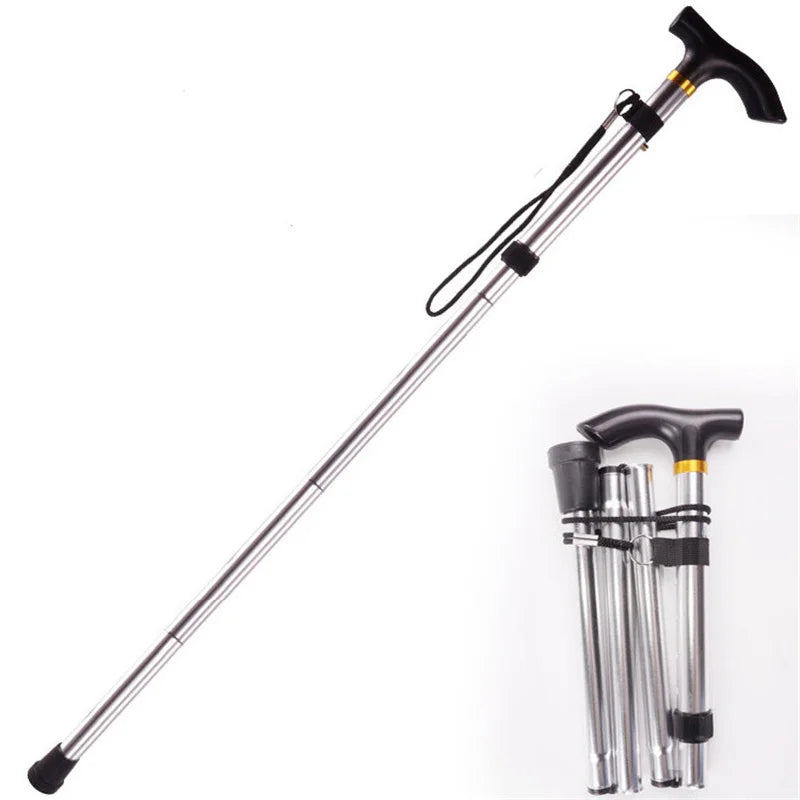 Multifunction Walking Stick Trekking Poles Telescopic Fold Crutches Hiking Stick Crutch Elderly Metal Stick Walking Cane Outdoor