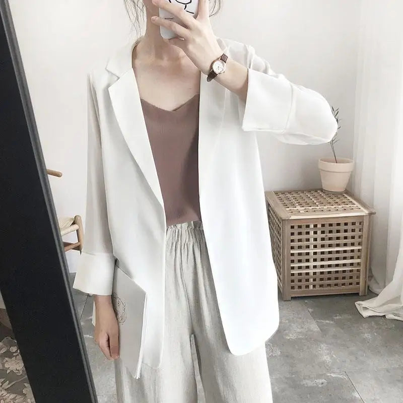 Women's Clothing White Office Blazer Summer Loose Fit Waist Slimming Elegant Casual Lightweight Trendy New