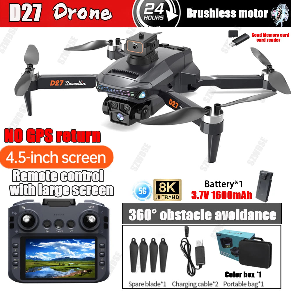 2025 New D27 Drone with Screen Remote Control Professional 8k Camera Four-Axis Aerial Photography 5G WIFI GPS FPV Dron RC 5000M