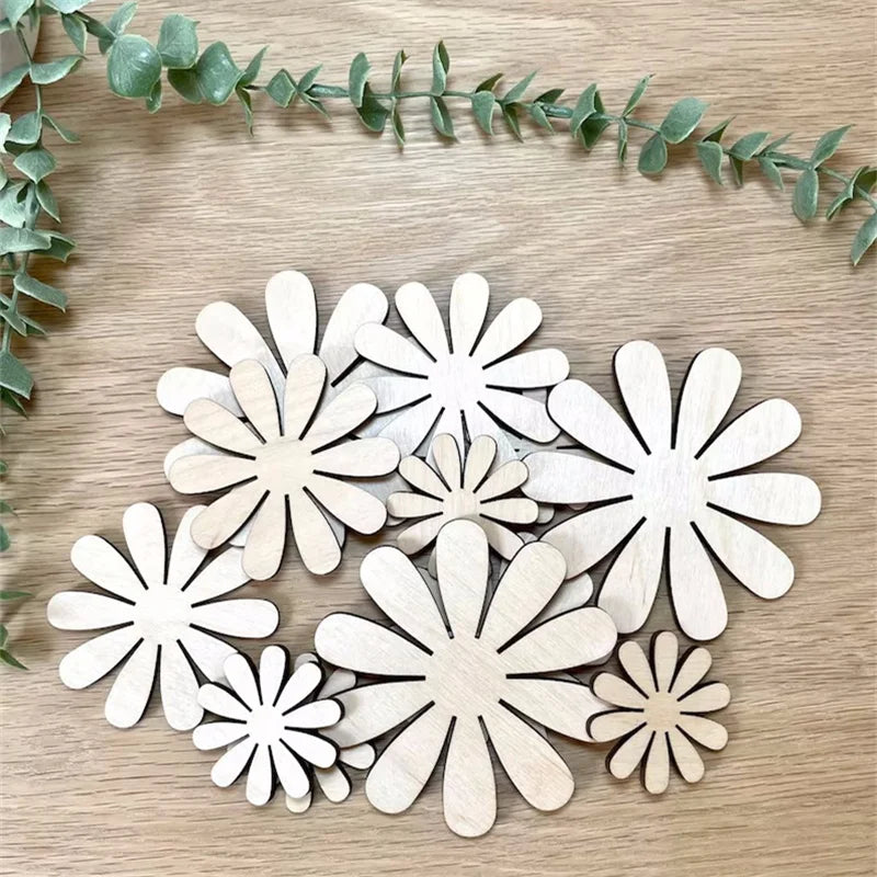 Nordic Wooden Daisy Flower Wall Decoration Self-adhesive Wall Stickers Set Wooden Sticker for Kids Room Nursery Decor