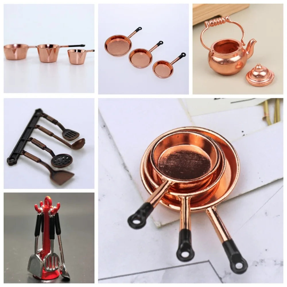 Kettle 1:12 Mini Kitchen Utensils Sets 1:12 Scale Cookware Doll Kitchen Set Alloy Mini Mini Kitchen Cooking Kit