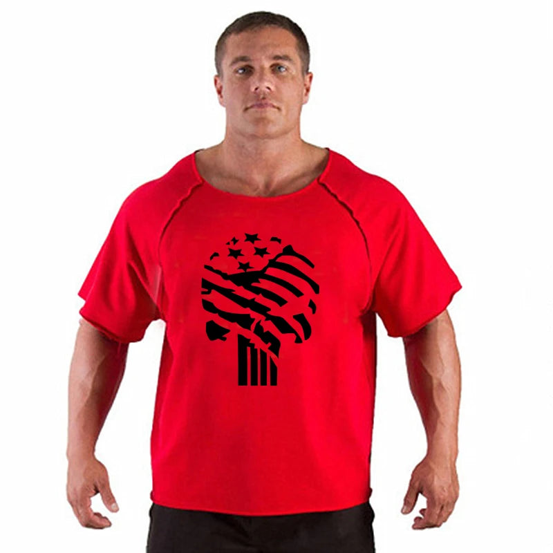 Men's Clothes Bodybuilding Clothing Casual Oversized T-shirt Male Loose Vintage Cotton Summer Top Breathable Tops Running Gym