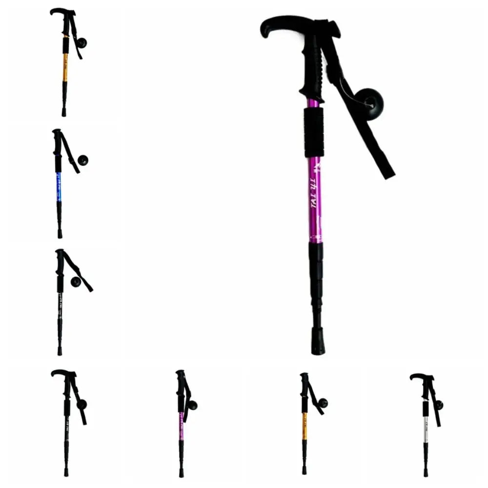Travel Accessories 4 Section Trekking Poles Non-slip Folding Walking Stick Portable Multifunction Foldable Crutches Hiking