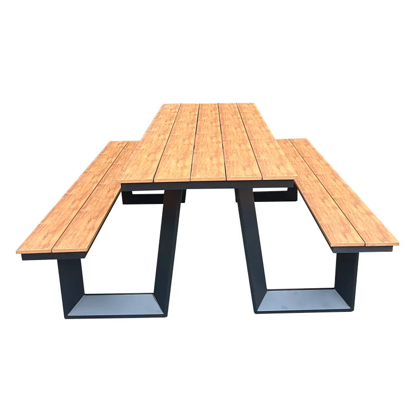 180cm Picnic Table Bench Set Weatherproof Outdoor Dining Table Set Plastic Wood Picnic Beer Table Bench with Aluminum Frame