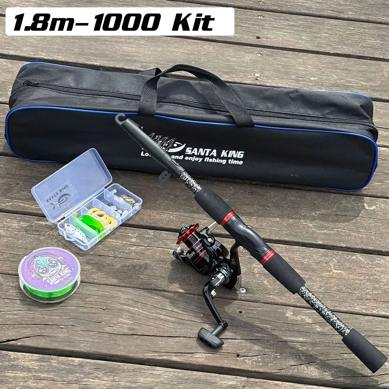 Spinning Fishing Kit- Telescopic Fishing Rod and Spinning Fishing Reel Fishing Line Lure Spoon Hooks Weights with Tackle Bag