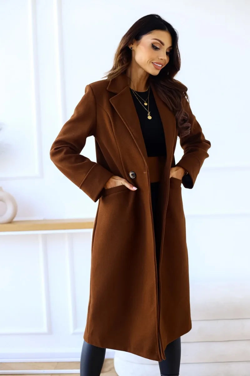Women's Clothing Autumn and Winter Simple Double-breasted Long-sleeved Lapel Button Woolen Jacket