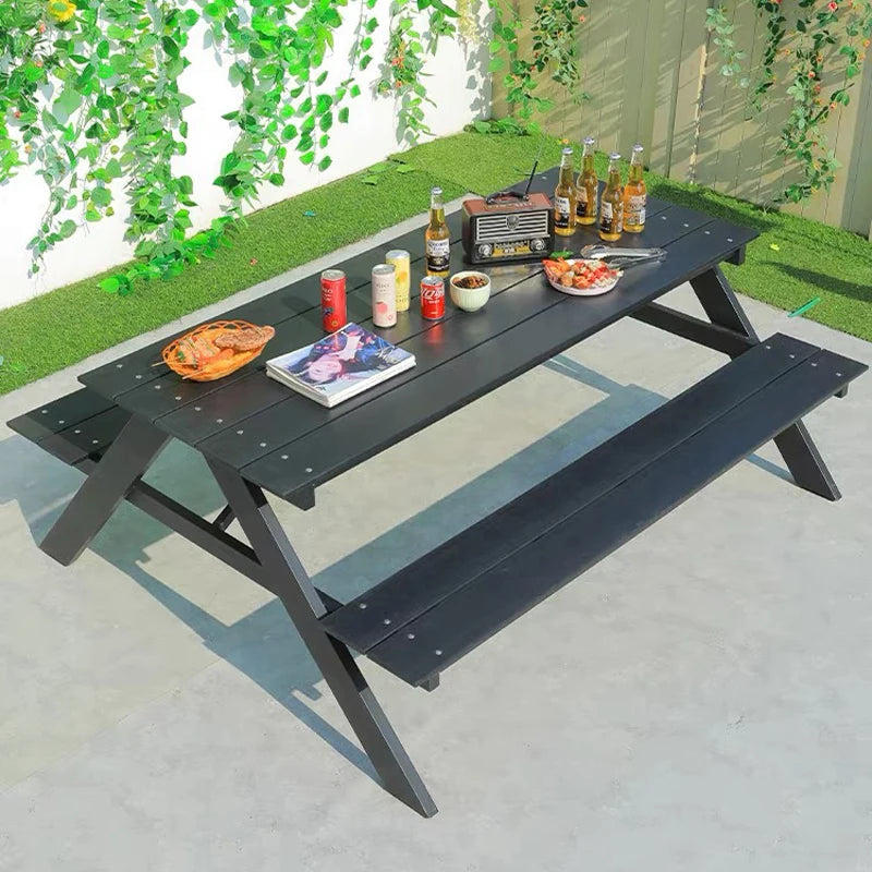 180cm Picnic Table Bench Set Weatherproof Outdoor Dining Table Set Plastic Wood Picnic Beer Table Bench with Aluminum Frame
