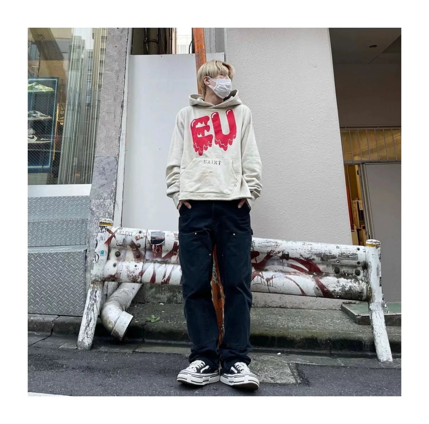 Mens Clothing Vintage graffiti destroys dirty painted high street loose casual hoodies ropa hombre