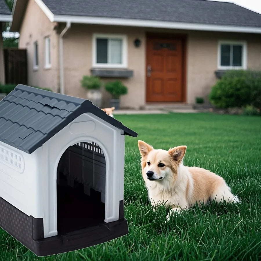 Rainproof Outdoor Dog House, Four Season Universal Dog Cage Villa for 15kg Small Dogs, Durable & Moisture-proof